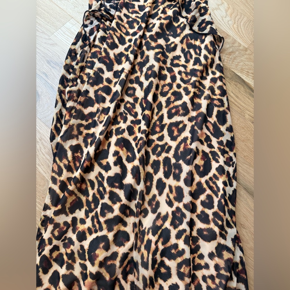 NWT Steve Madden Adalina Leopard V Neck Tie Strap Ruffle Maxi Dress small - Picture 5 of 7